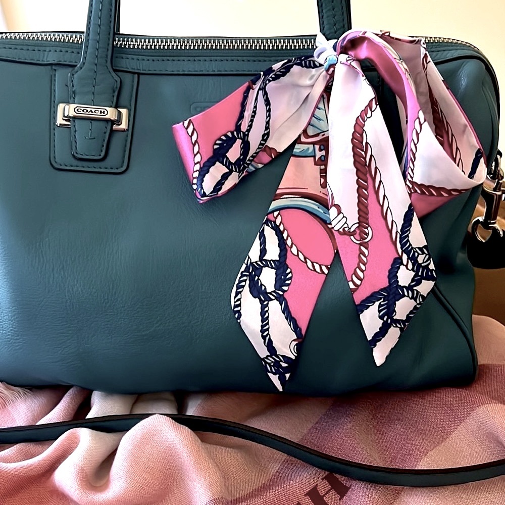 Coach Teal Leather Satchel with Silver Hardware and detachable Strap